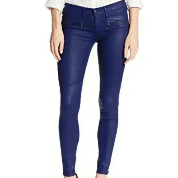 AG‎ Adriano Goldschmied Women's Coated Denim Moto Jeans 27R Mariner - Picture 1 of 10